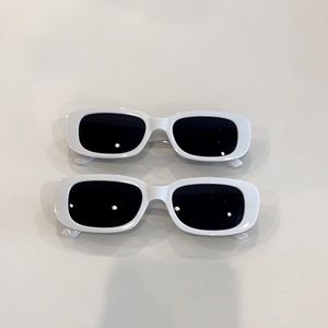 2 brand new pairs of white rectangular sunglasses